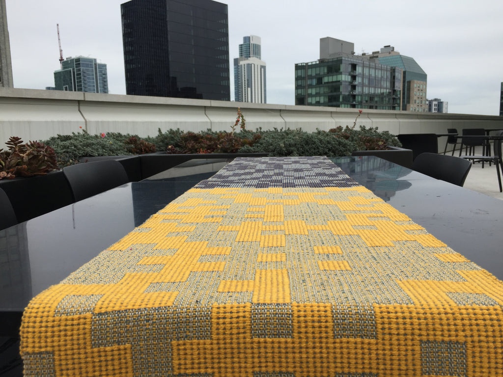 MADE TO ORDER: Geometric Table Runner: Yellow/Navy
