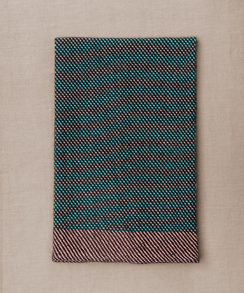 Pink and green handwoven towel for the bath or kitchen, made with American cotton.