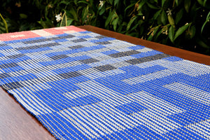 MADE TO ORDER: Geo Maze Table Runner: Navy/Blue/Red