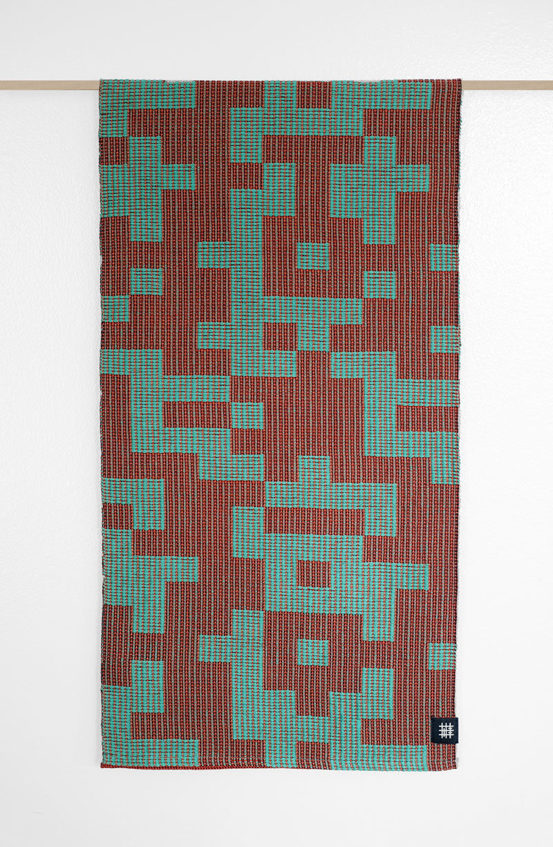 MADE TO ORDER: Geo Maze Table Runner: Sea Green/Cayenne