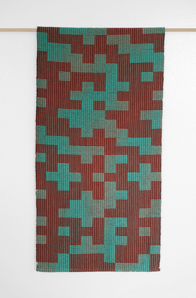 MADE TO ORDER: Geo Maze Table Runner: Sea Green/Cayenne